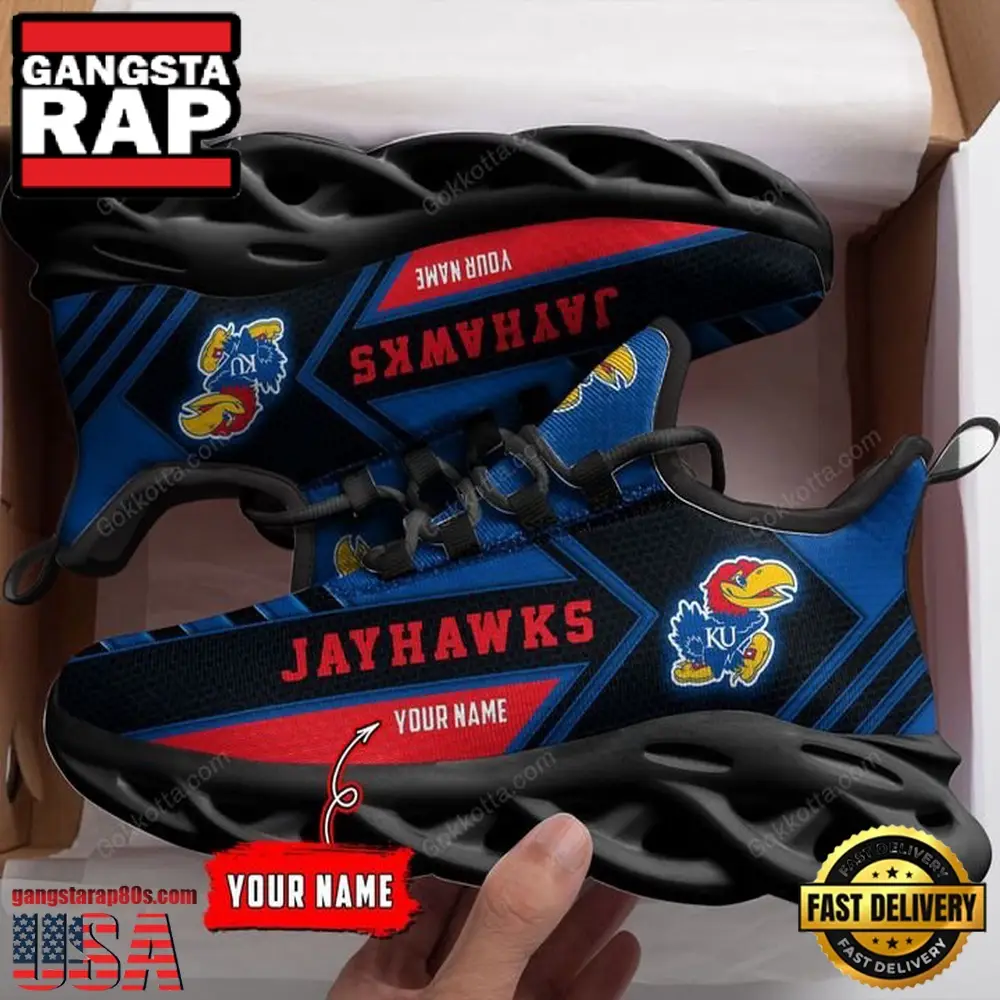 NCAA [Hot Sale] Kansas Jayhawks Custom Name Unique Design Max Soul Shoes Running Sneakers - Image 1